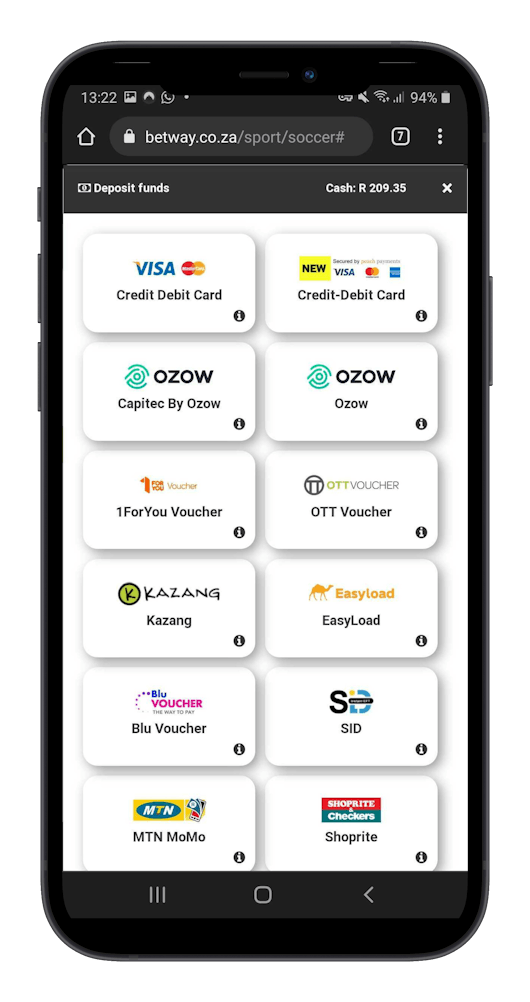 Betway Deposit Methods on Mobile iphone12black portrait