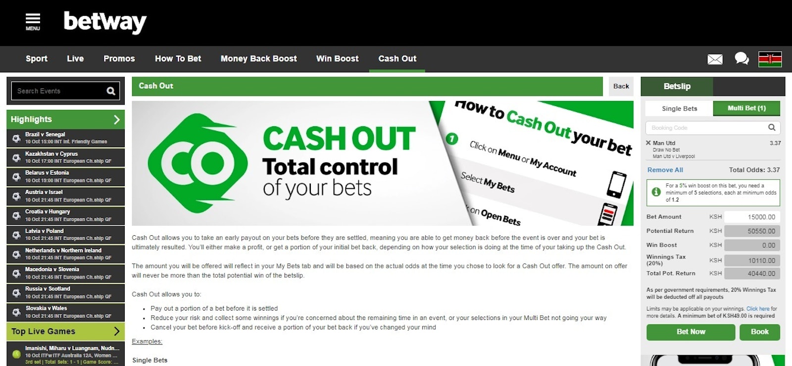 Betway Kenya Cash Out