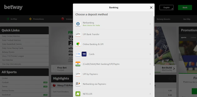 Betway Payment Options