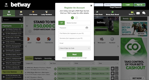 Betway Register Form 1