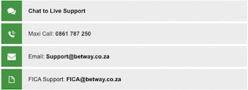 Betway ZA Customer service details