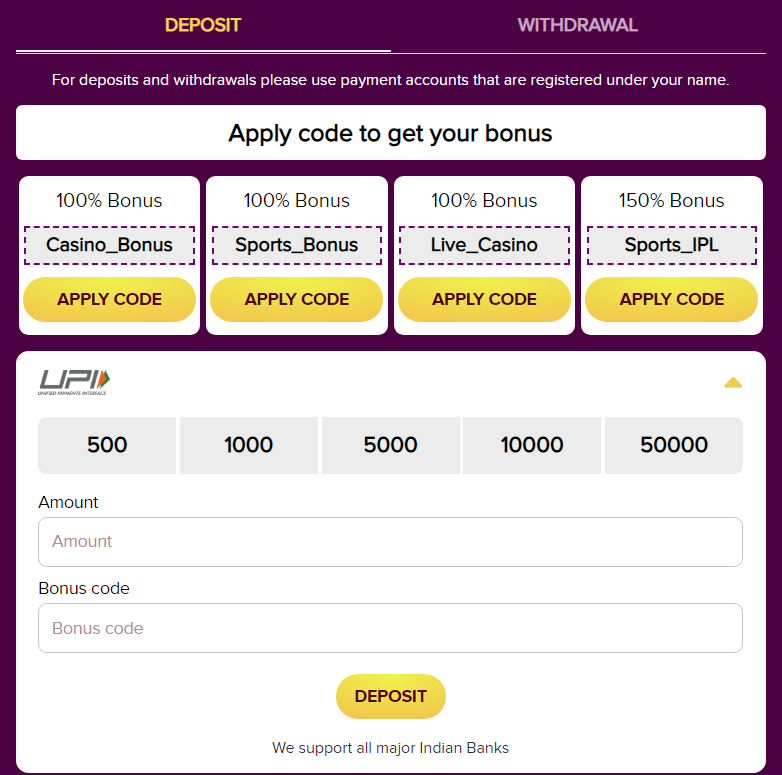 Bollybet Deposit