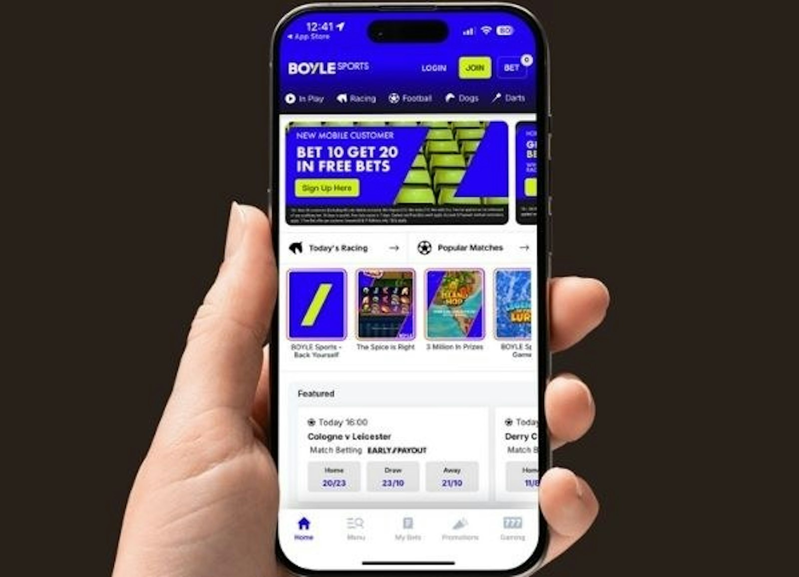 BOYLE Sports homepage mobile