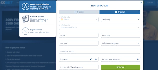 1xbet Registration by Email