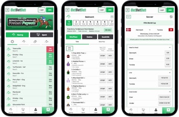 3 side by side iphones showing the betbetbet mobile betting website