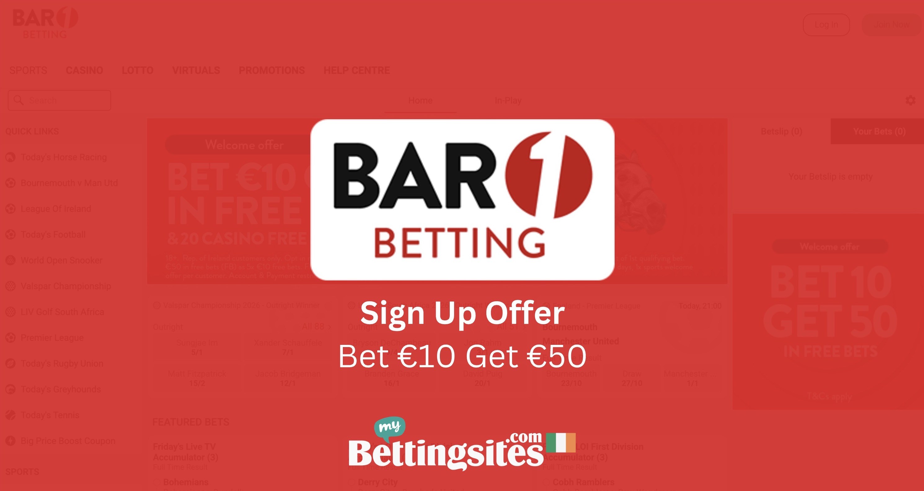 Bar One Racing Sign Up Offer in Ireland