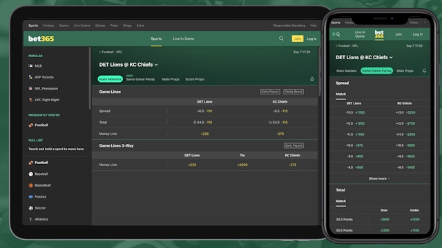 Bet365 NFL betting i Phone i Pad