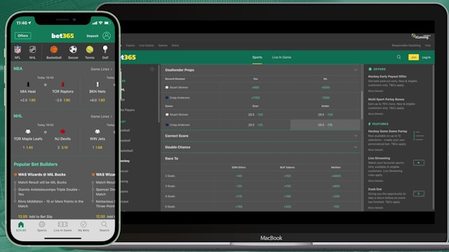 Bet365 NHL mobile desktop