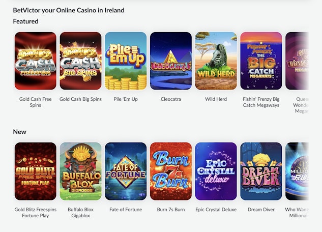 Bet Victor Ireland casino screenshot