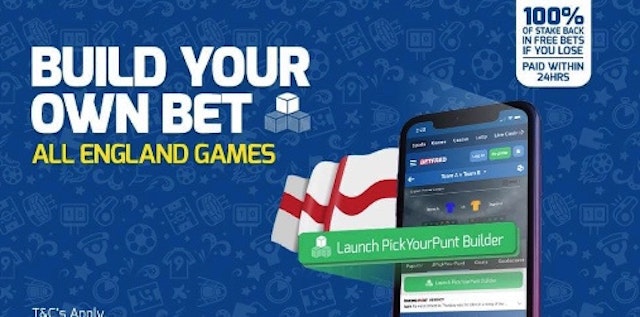 Betfred england bet builder world cup money back as free bet offer banner