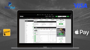 Betway website open on a macbook air with paypal visa interac and apple pay logos visible in the background
