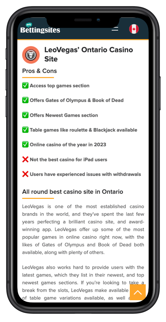 Choose an Ontario casino site from our list