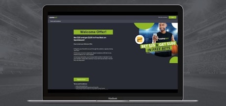 Comeons betting bonus landing page open on a macbook air