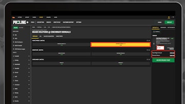 Desktop mock up of of Proline open displaying odds of a game against the Miami Dolphins against the Cincinatti Bengals