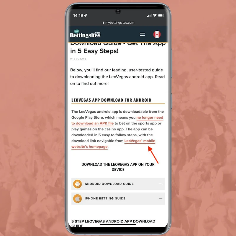 Paso de descarga de la app Leovegas en Android