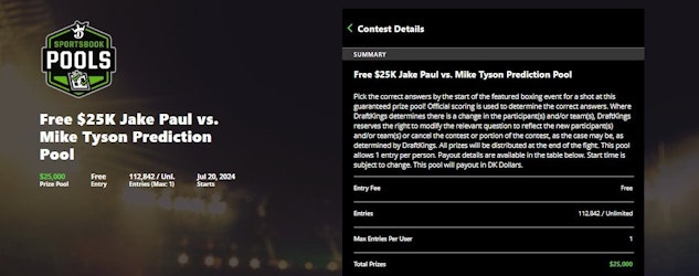 DraftKings Jake Paul vs Mike Tyson Free Pool Contest