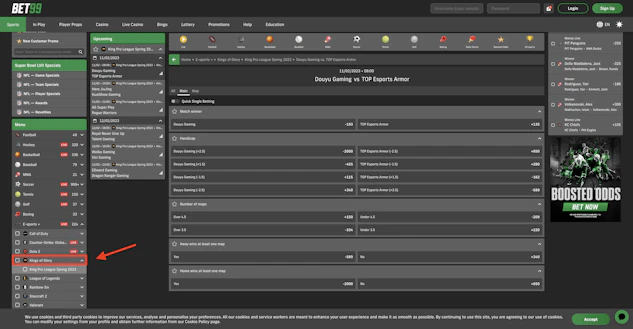 Esports betting on Bet99