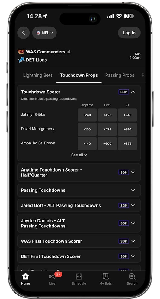 Fanatics Fair Play Player Props Menu