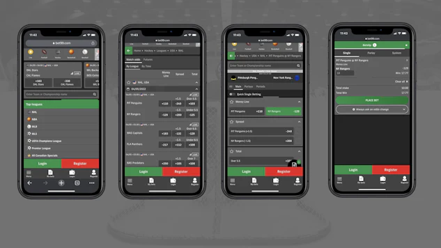 Four i Phones with bet99s website on each of them