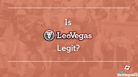 Is Leovegas Legit text on a backdrop of American football players