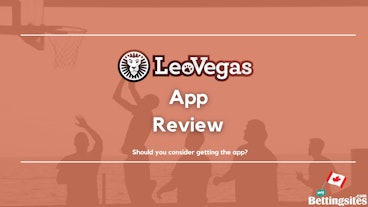 Leo Vegas App Review on a backdrop of men playing basketball