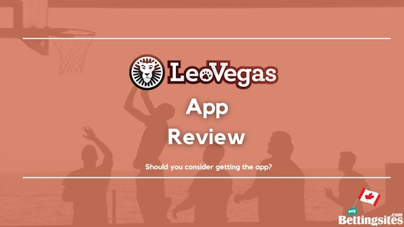 Leo Vegas App Review on a backdrop of men playing basketball