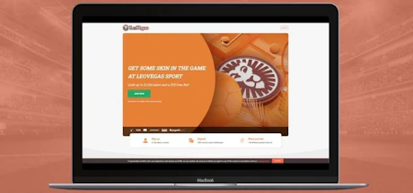 Leo Vegas betting bonus landing page on a macbook air