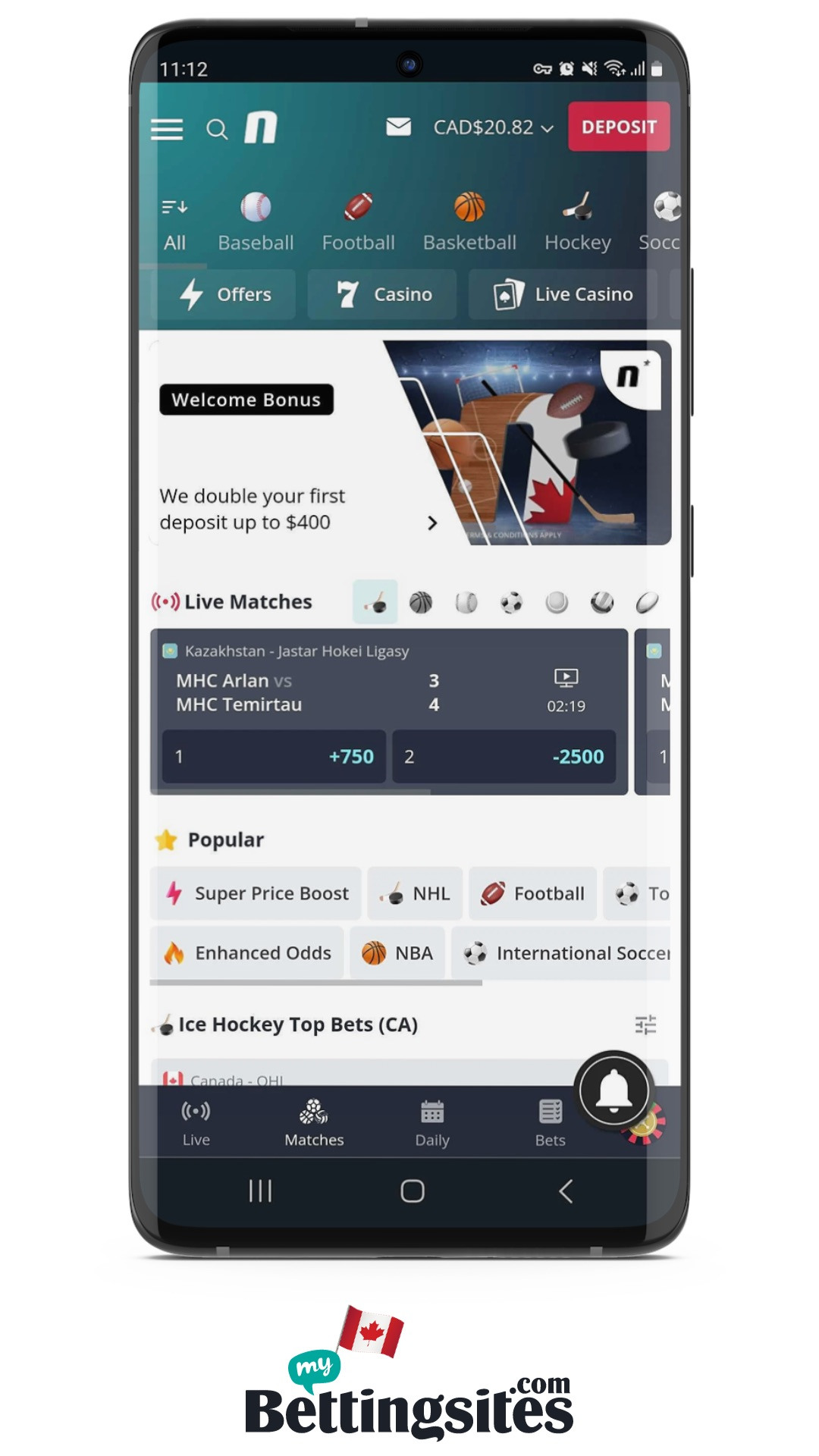 Novibet CA Mobile Homepage