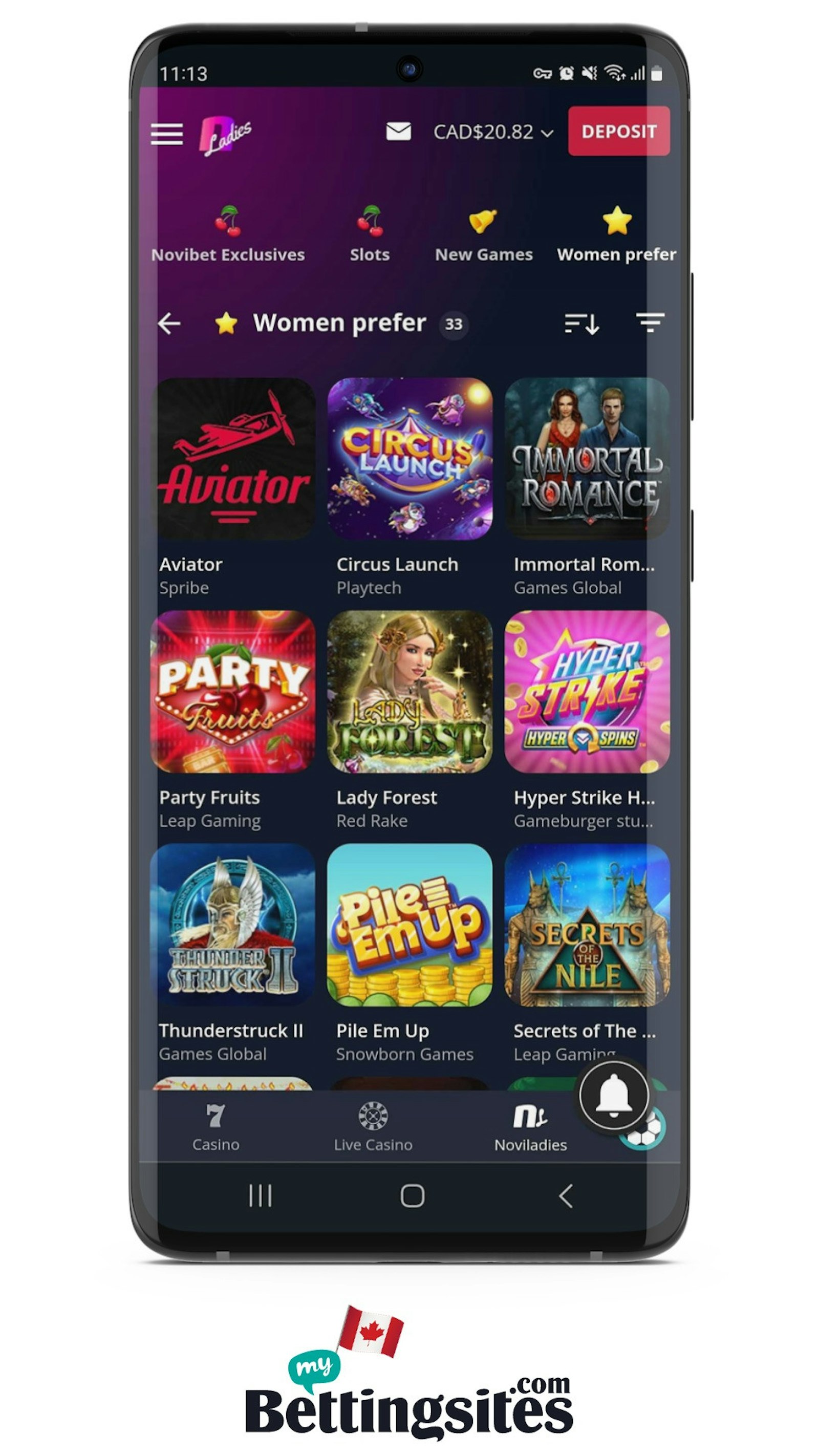 Novibet CA Mobile Noviladies Page