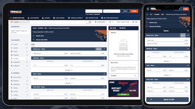 Pinnacle NFL betting i Phone i Pad