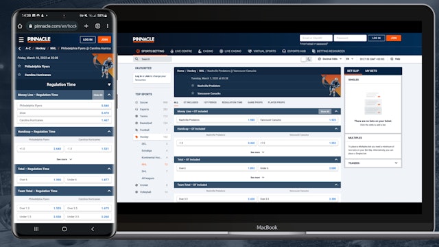 Pinnacle NHL desktop mobile