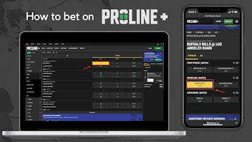 Proline betting site open on a i Phone XR and Macbook Air with selected odds highlighted and annonated
