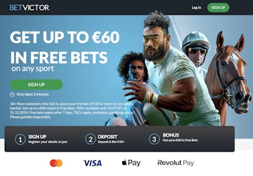 Screenshot of Bet Victor Free Bet Welcome offer in Ireland with Revolut logo