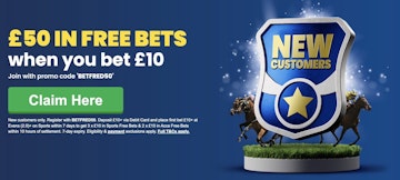 Screenshot of Betfred bet 10 get 50 Uk sign up offer