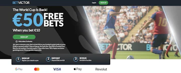 Screenshot of Betvictor world cup bet 10 get 50 sign up offer ireland