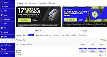 Screenshot of Boylesports rugby homepage