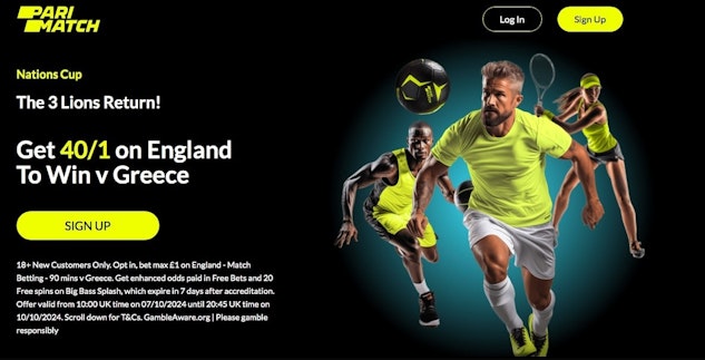 Screenshot of England vs Greece Parimatch enhanced odds offer