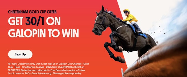 Screenshot of Gold Cup enhanced odds offer on Betano Galopin to win
