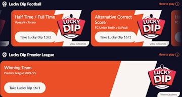 Screenshot of Lucky Dip football betting option on betano com