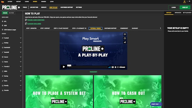 Screenshot of Proline website displaying learning resources available