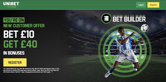 Screenshot of Unibet bet 10 get 40 in bonuses promotion image