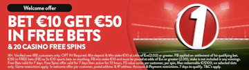 Screenshot of bar 1 betting sign up offer ireland