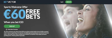 Screenshot of betvictor get 60 in free bets offer