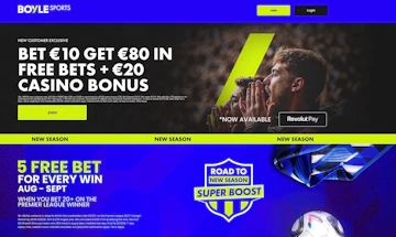 Screenshot of boylesports new football season promotion and sign up offer in ireland