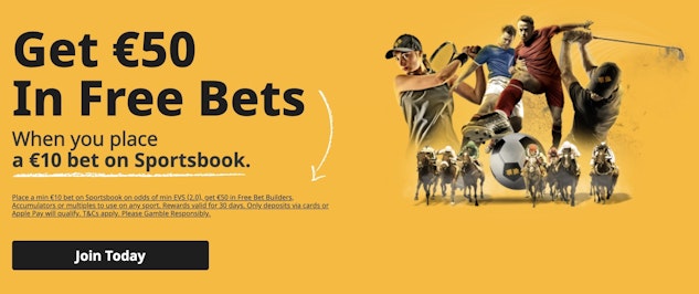 Screenshot of new Betfair bet 10 get 50 welcome bonus for Irish players