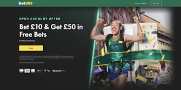 Screenshot of new bet 10 get 50 sign up offer on bet365 com