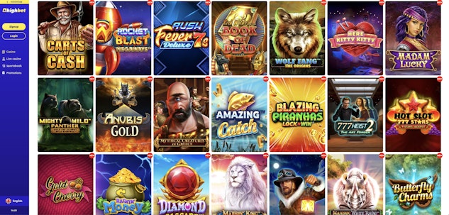 Screenshot of slots on Highbet casino