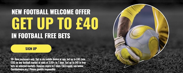 Screenshot of talksport bet PS40 free bet promotion for new uk customers