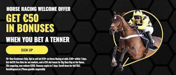 Screenshot of talksport bet horse racing welcome offer in ireland bet 10 get 50