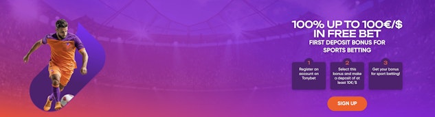 Screenshot of tonybet sign up offer in ireland free bets up to 100